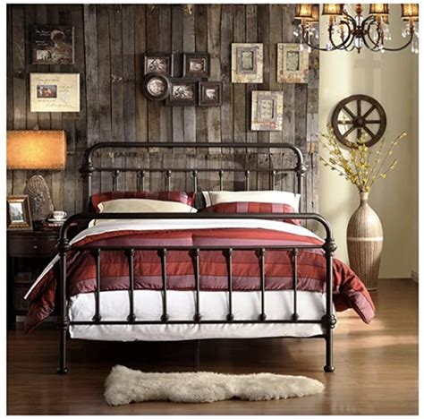 rustic metal bed frame queen